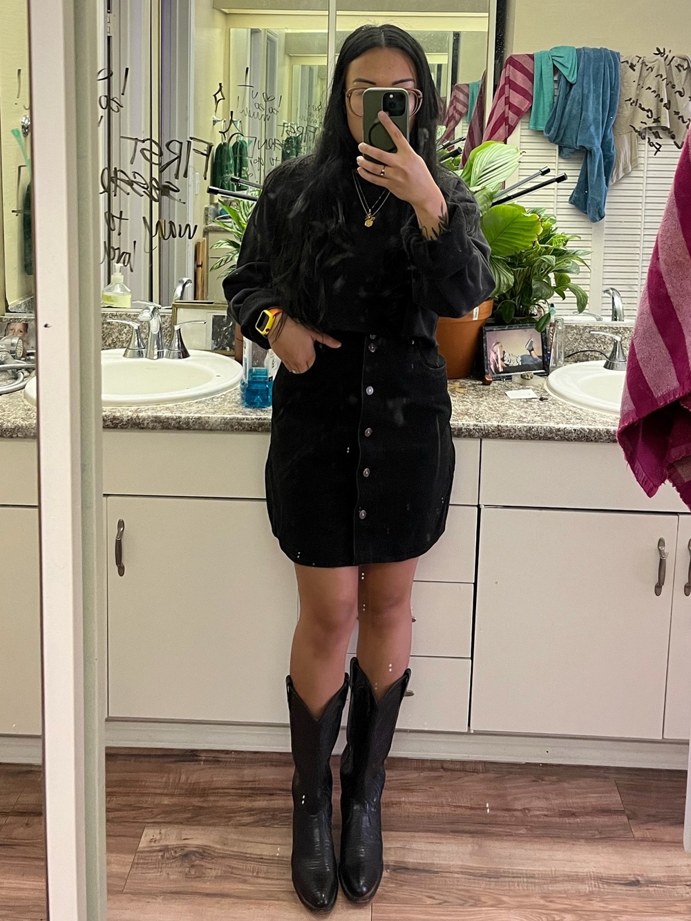 Vintage Black Button-Front Mini Skirt